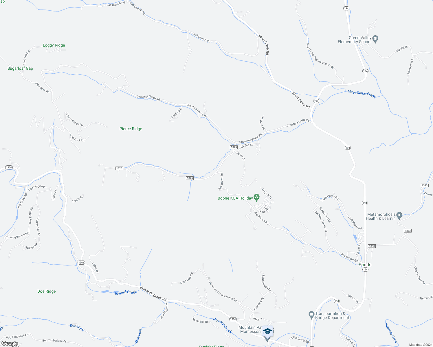 map of restaurants, bars, coffee shops, grocery stores, and more near 417 Cobbs Creek Road in Boone