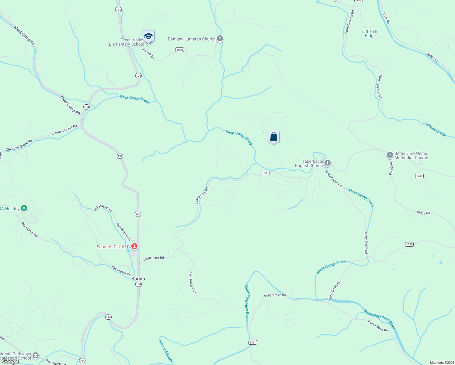 map of restaurants, bars, coffee shops, grocery stores, and more near 1373 Castle Ford Road in Boone