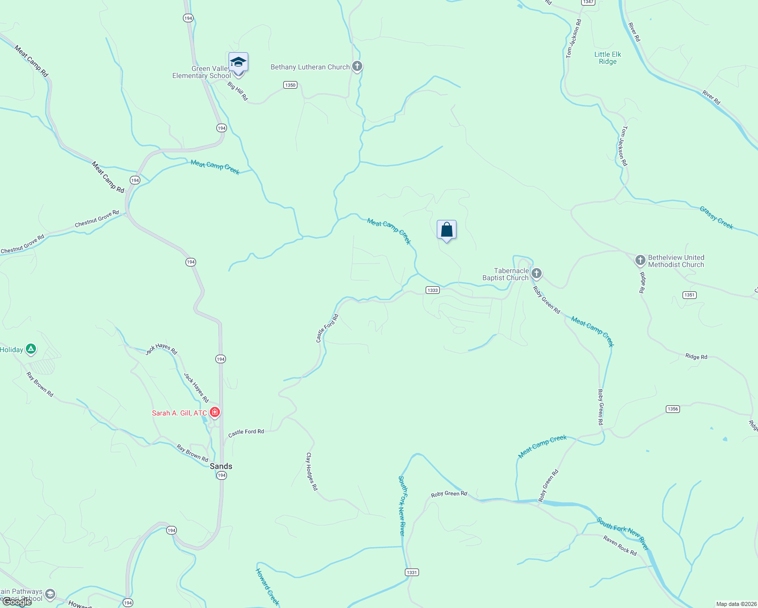 map of restaurants, bars, coffee shops, grocery stores, and more near 1436 Castle Ford Road in Boone