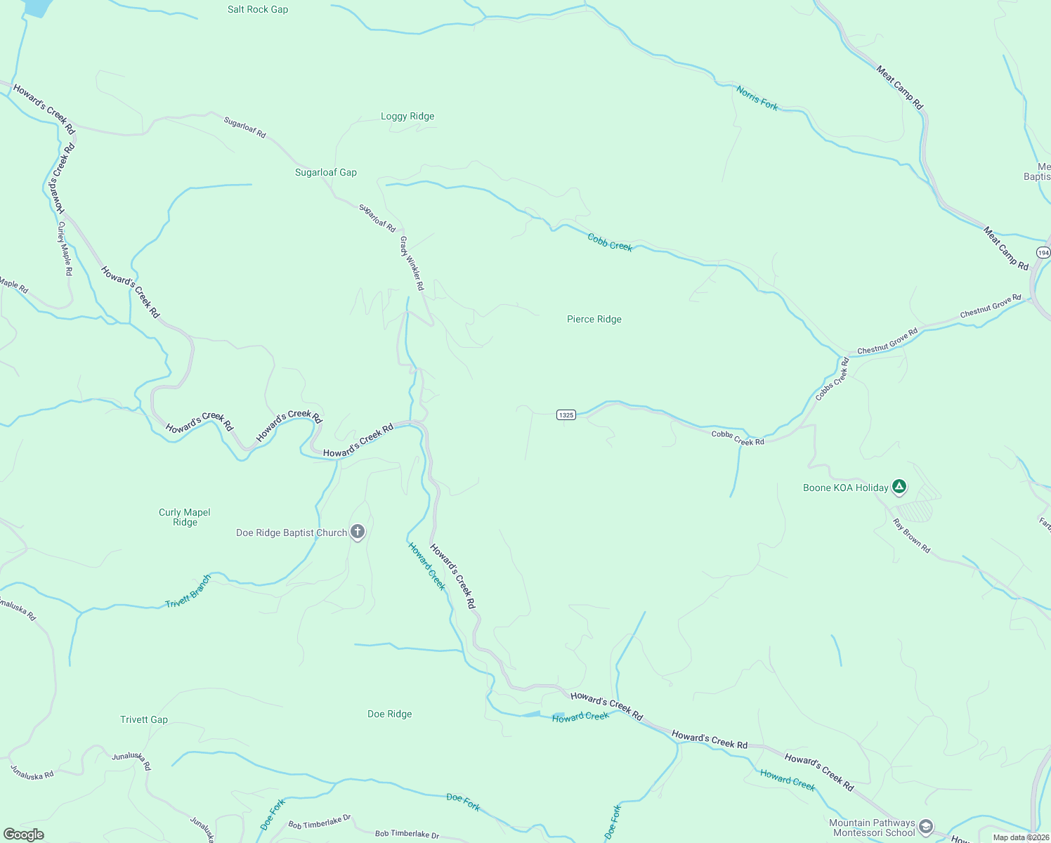 map of restaurants, bars, coffee shops, grocery stores, and more near 1395 Cobbs Creek Road in Boone