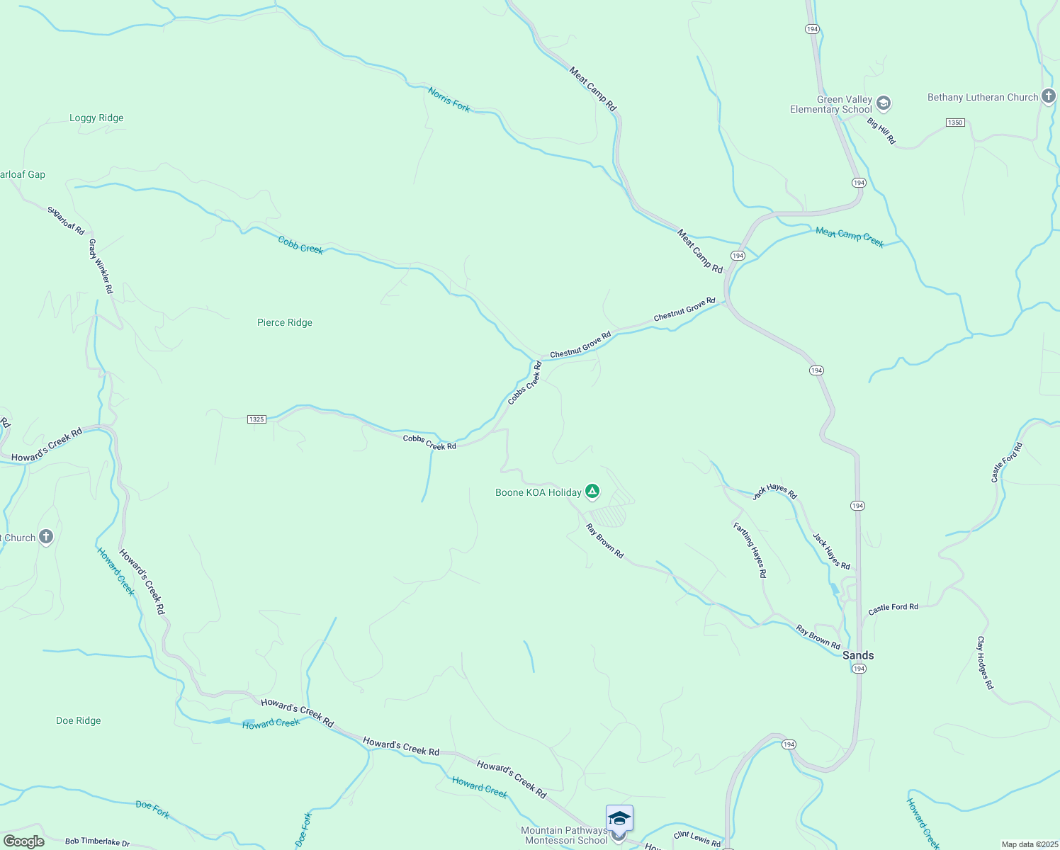map of restaurants, bars, coffee shops, grocery stores, and more near 1726 Ray Brown Road in Boone