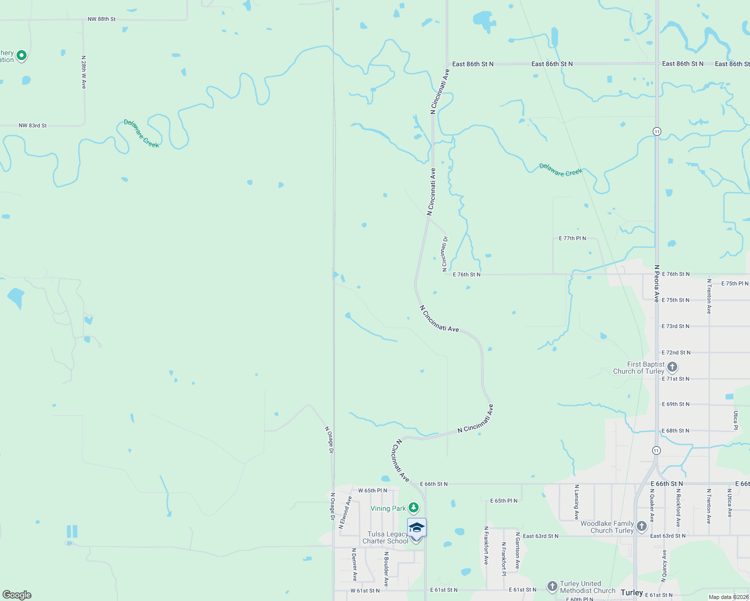 map of restaurants, bars, coffee shops, grocery stores, and more near 7369-7575 North Oakcliff Drive in Tulsa