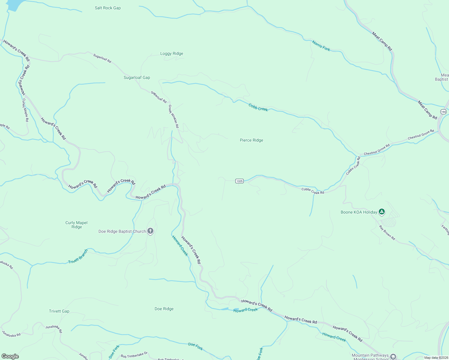map of restaurants, bars, coffee shops, grocery stores, and more near 1395 Cobbs Creek Road in Boone