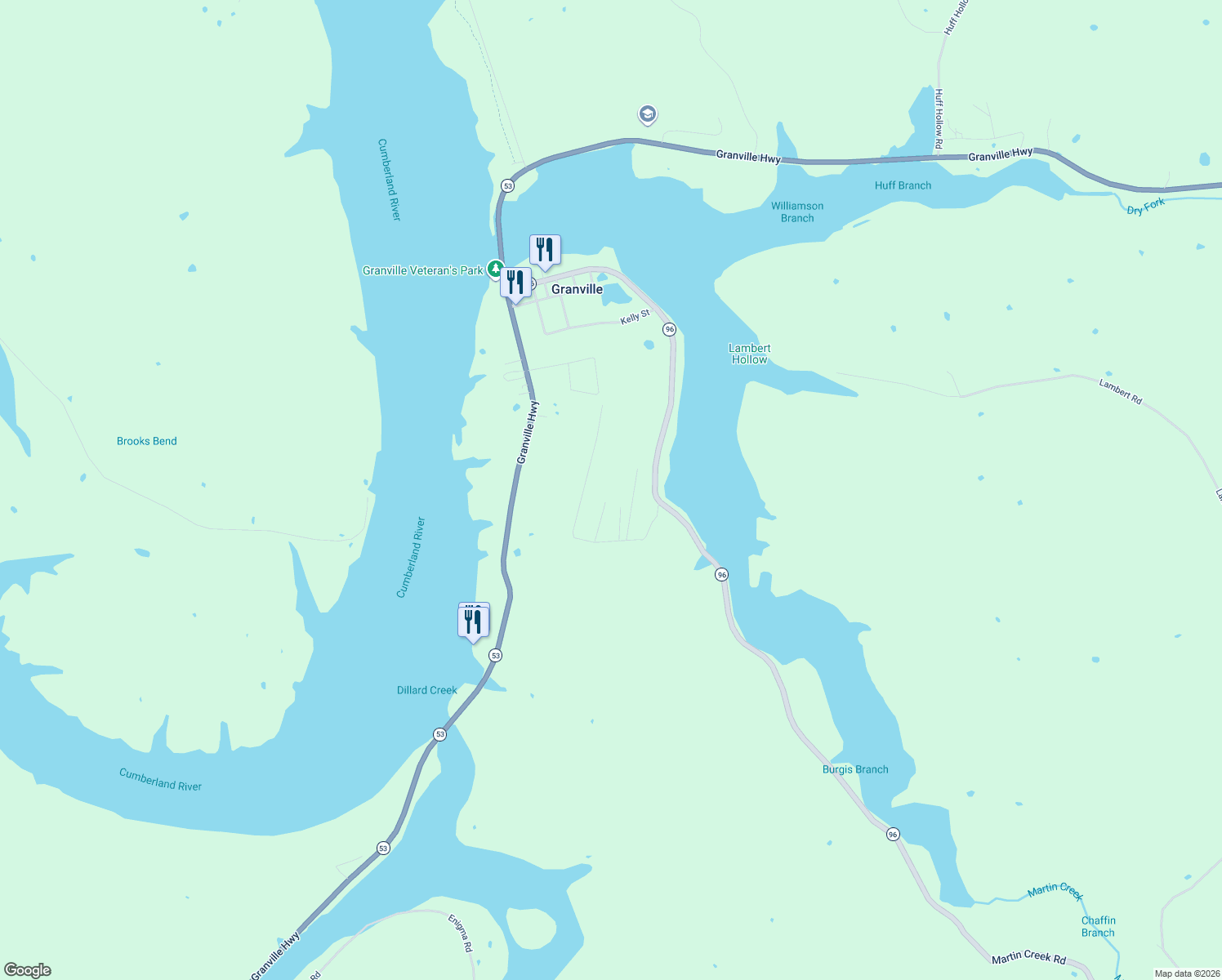map of restaurants, bars, coffee shops, grocery stores, and more near 316 Eagle Ridge Lane in Granville
