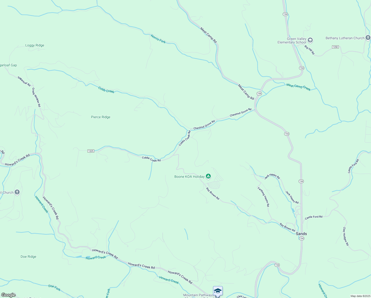 map of restaurants, bars, coffee shops, grocery stores, and more near 1726 Ray Brown Road in Boone