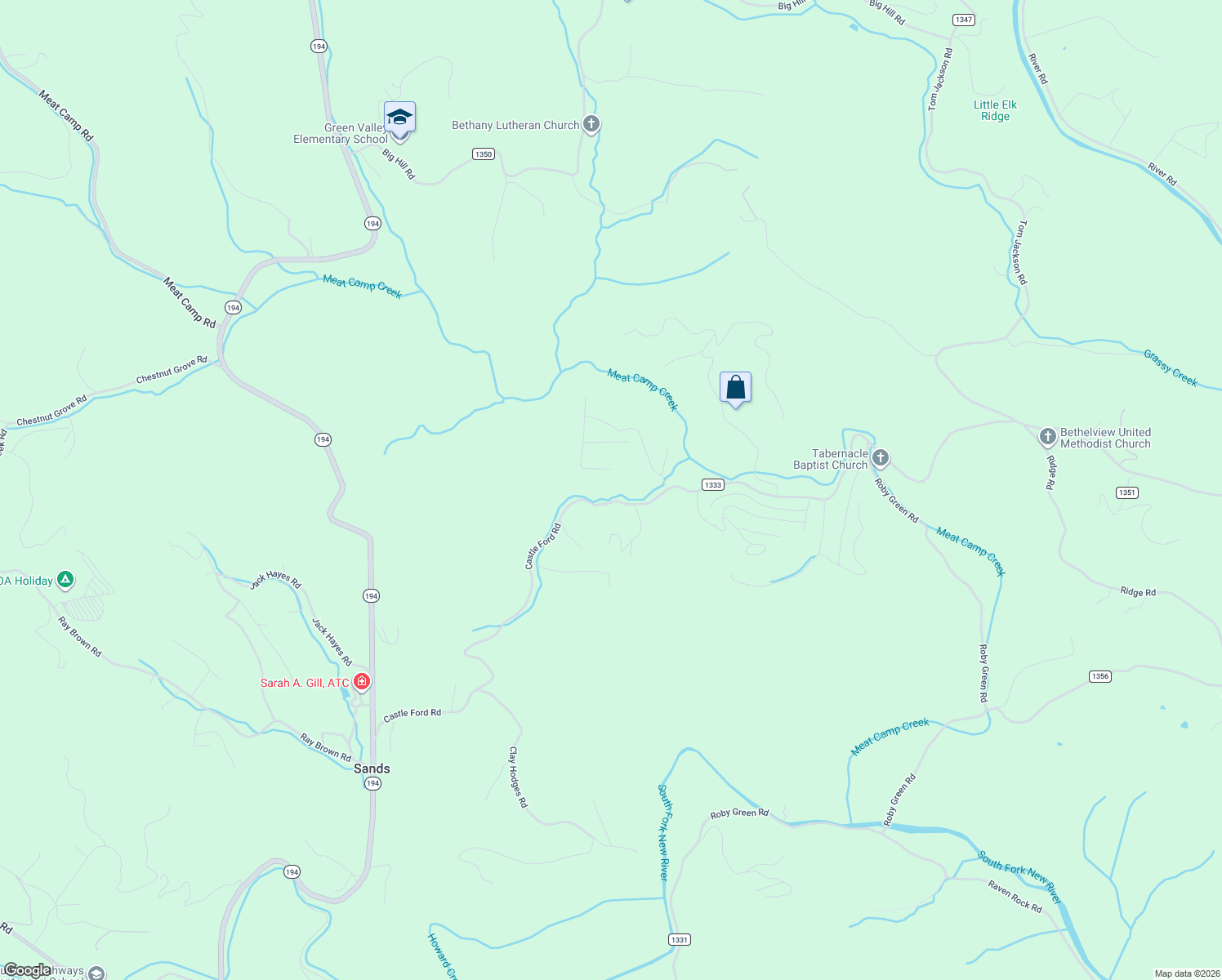 map of restaurants, bars, coffee shops, grocery stores, and more near 1373 Castle Ford Road in Boone