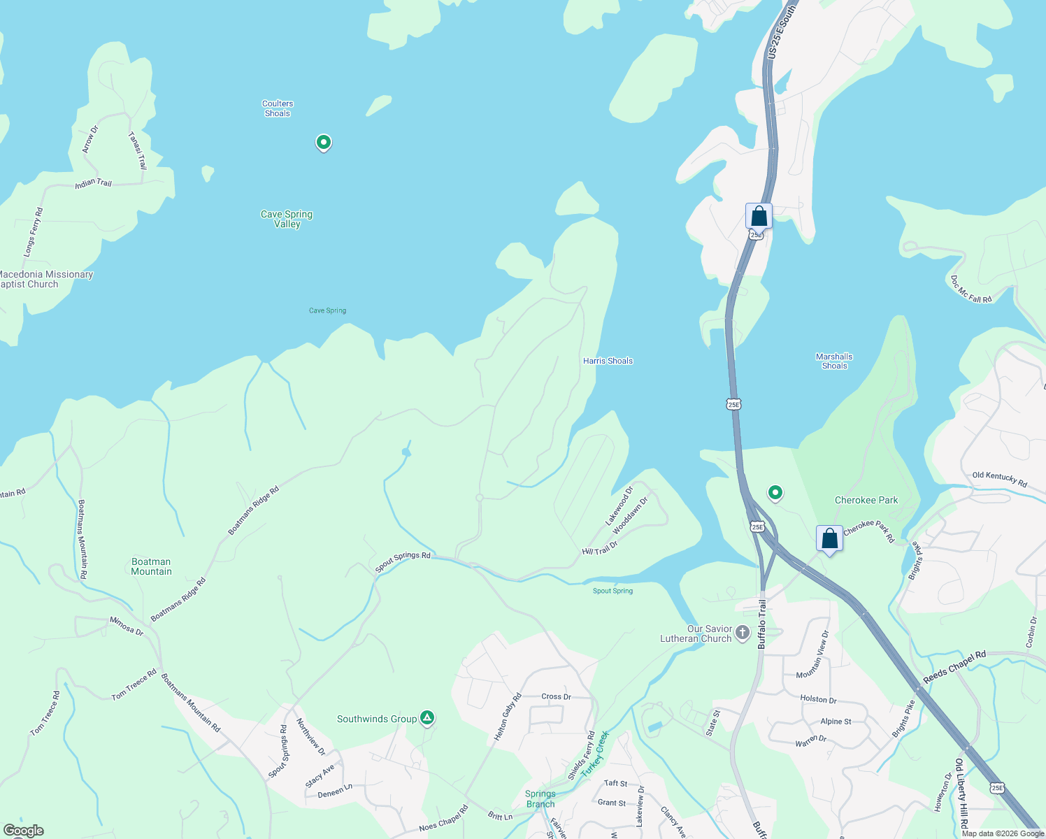map of restaurants, bars, coffee shops, grocery stores, and more near 2417 Starboard Crest Road in Morristown
