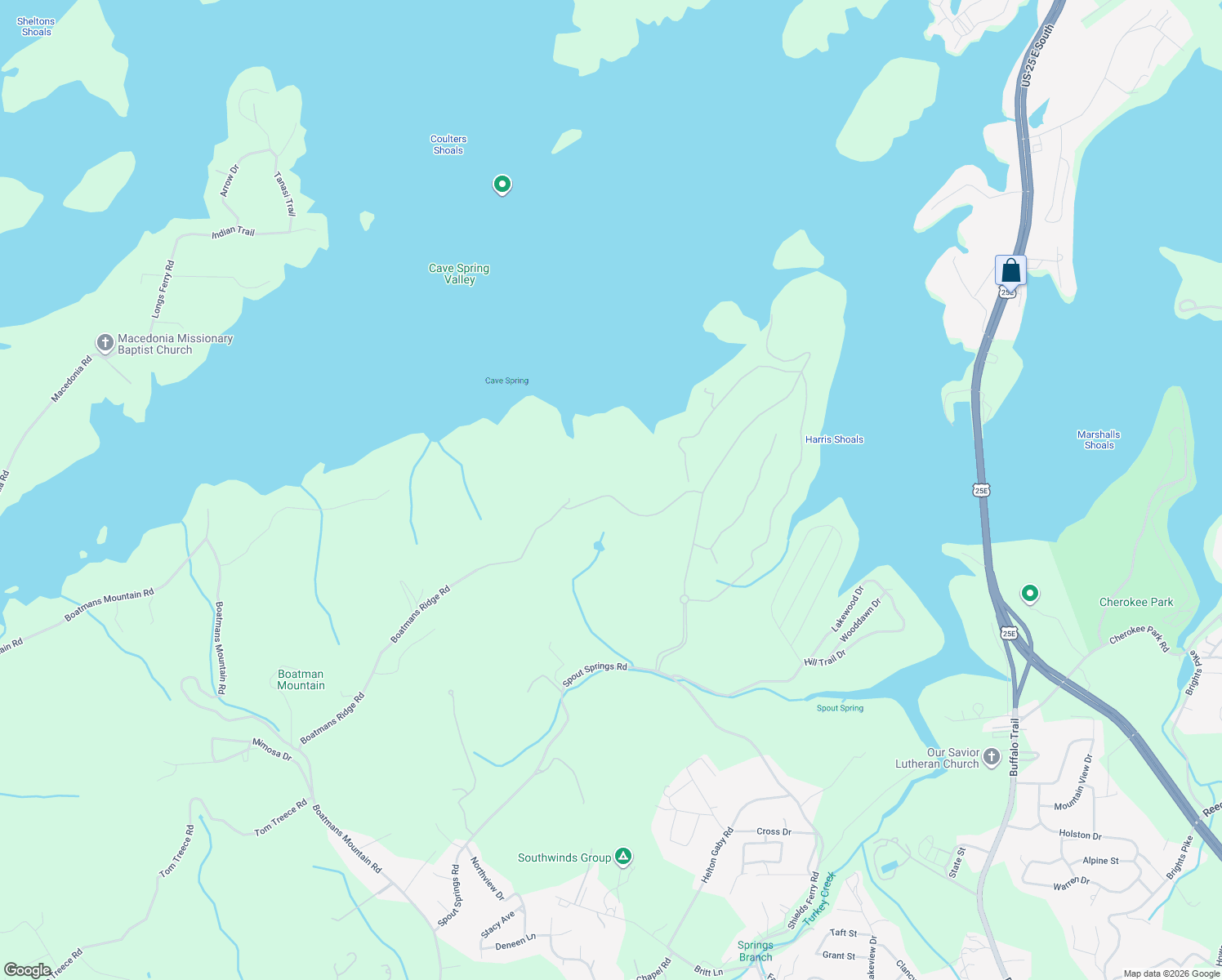 map of restaurants, bars, coffee shops, grocery stores, and more near Boatmans Ridge Road in Morristown