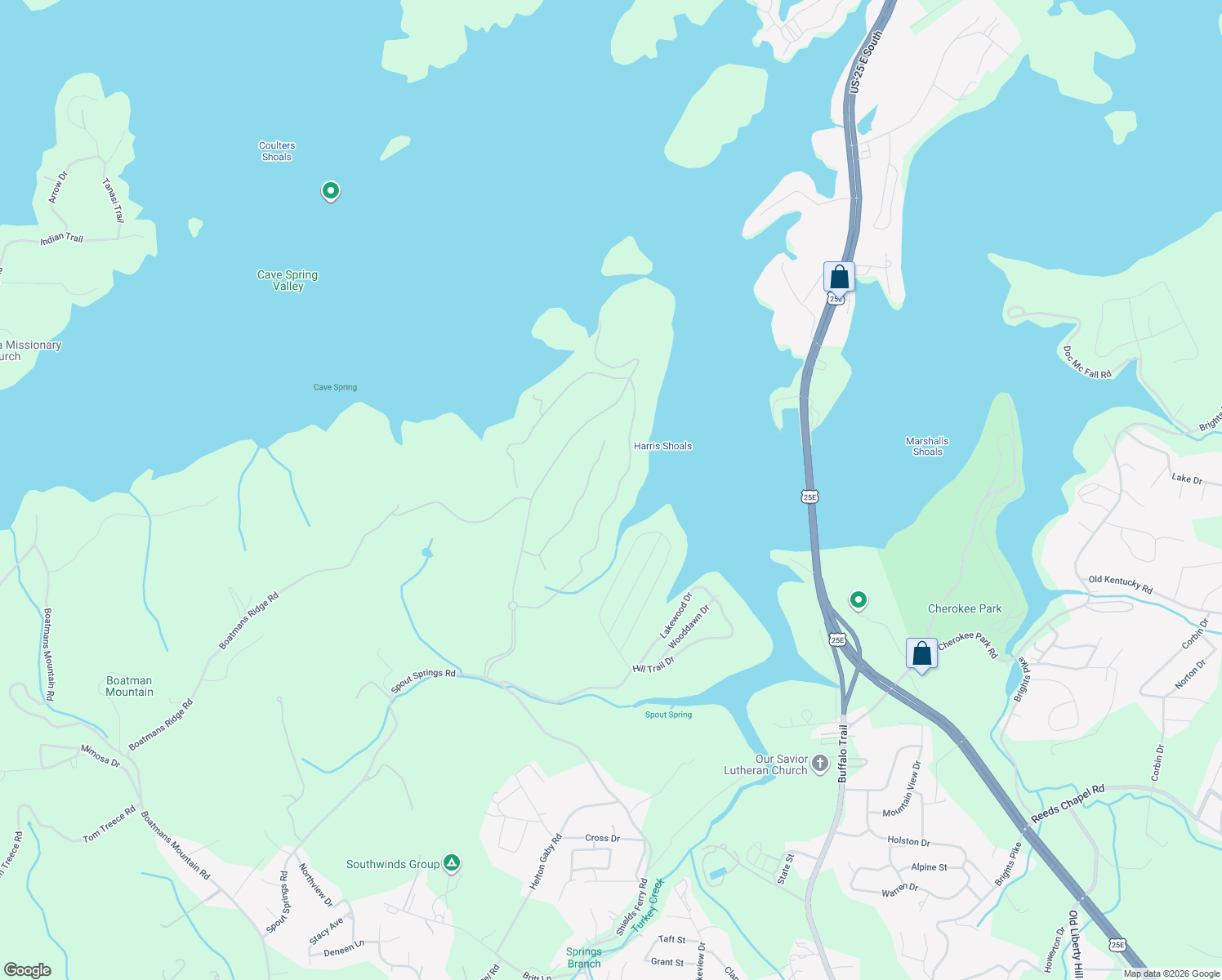 map of restaurants, bars, coffee shops, grocery stores, and more near 2117 Edgewater Sound in Morristown