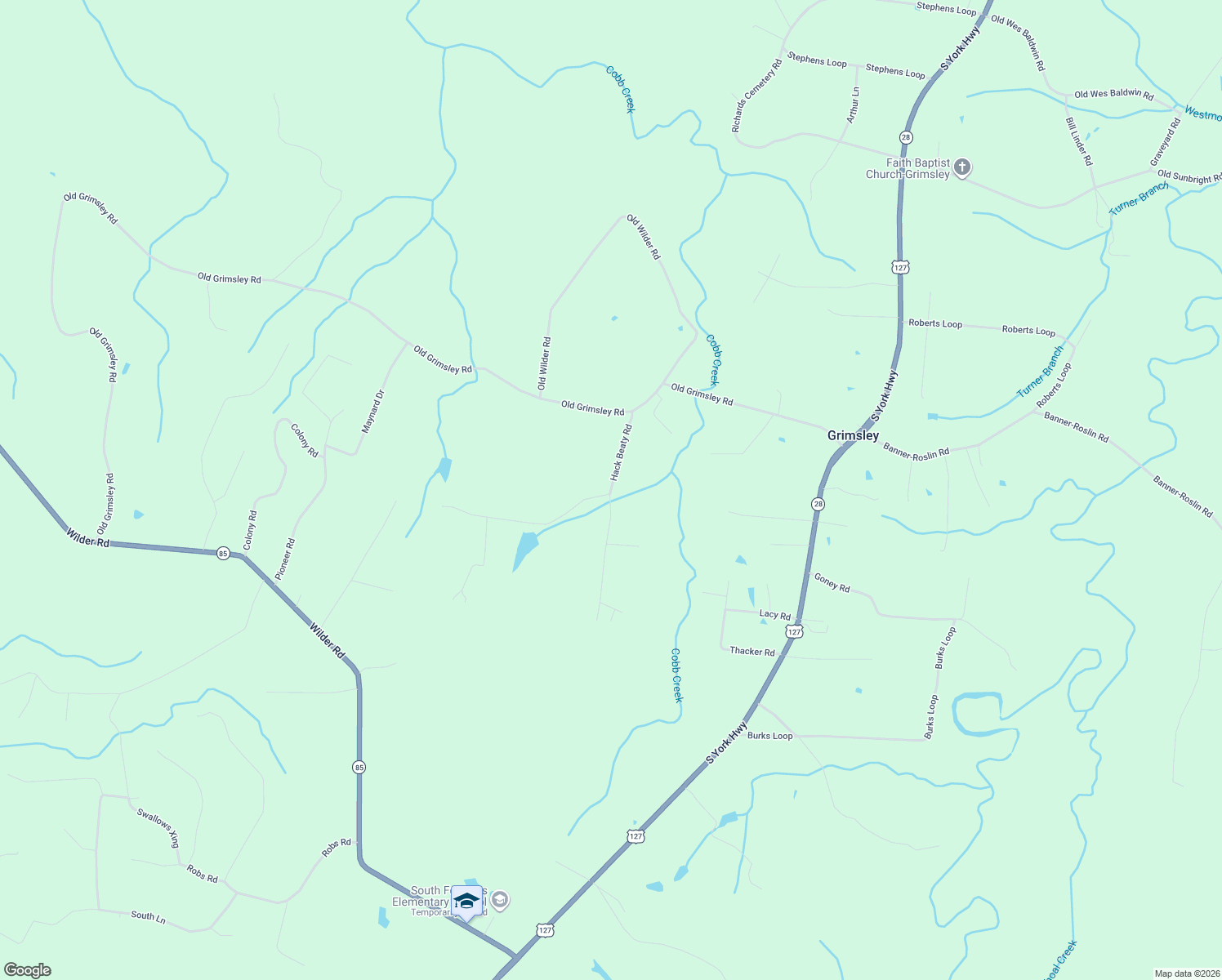 map of restaurants, bars, coffee shops, grocery stores, and more near 823 Hack Beaty Road in Grimsley