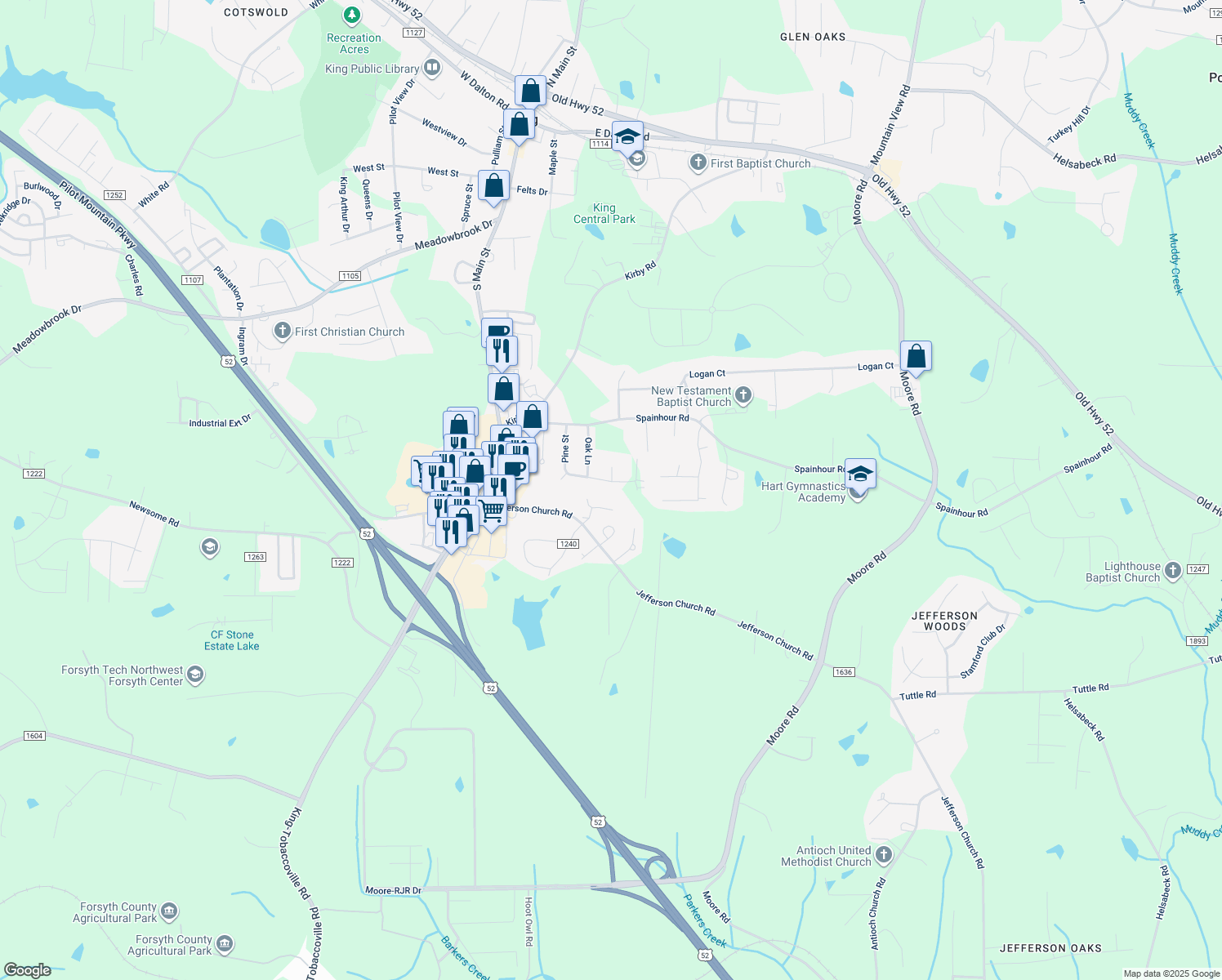 map of restaurants, bars, coffee shops, grocery stores, and more near 414 Spring Street in King