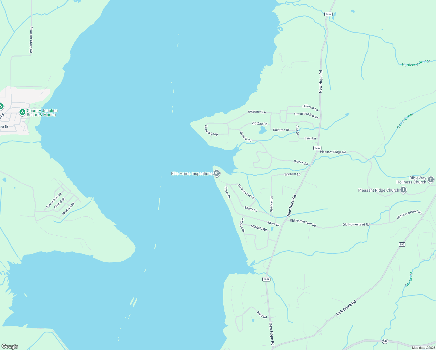 map of restaurants, bars, coffee shops, grocery stores, and more near 498 Fishermans Road in Big Sandy