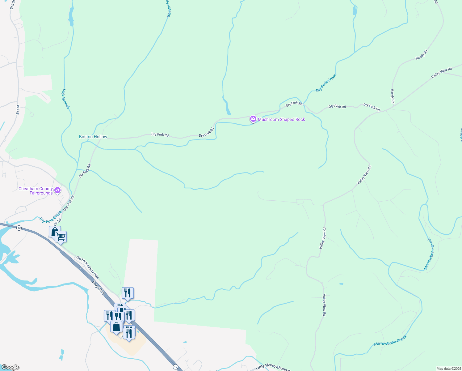 map of restaurants, bars, coffee shops, grocery stores, and more near 1049-1099 Waynoe Road in Ashland City