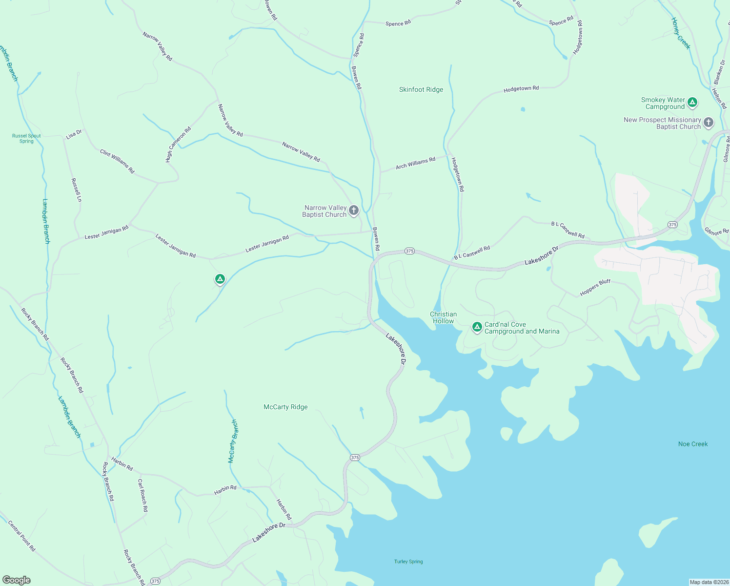 map of restaurants, bars, coffee shops, grocery stores, and more near 162 Roberts Ridge in Rutledge