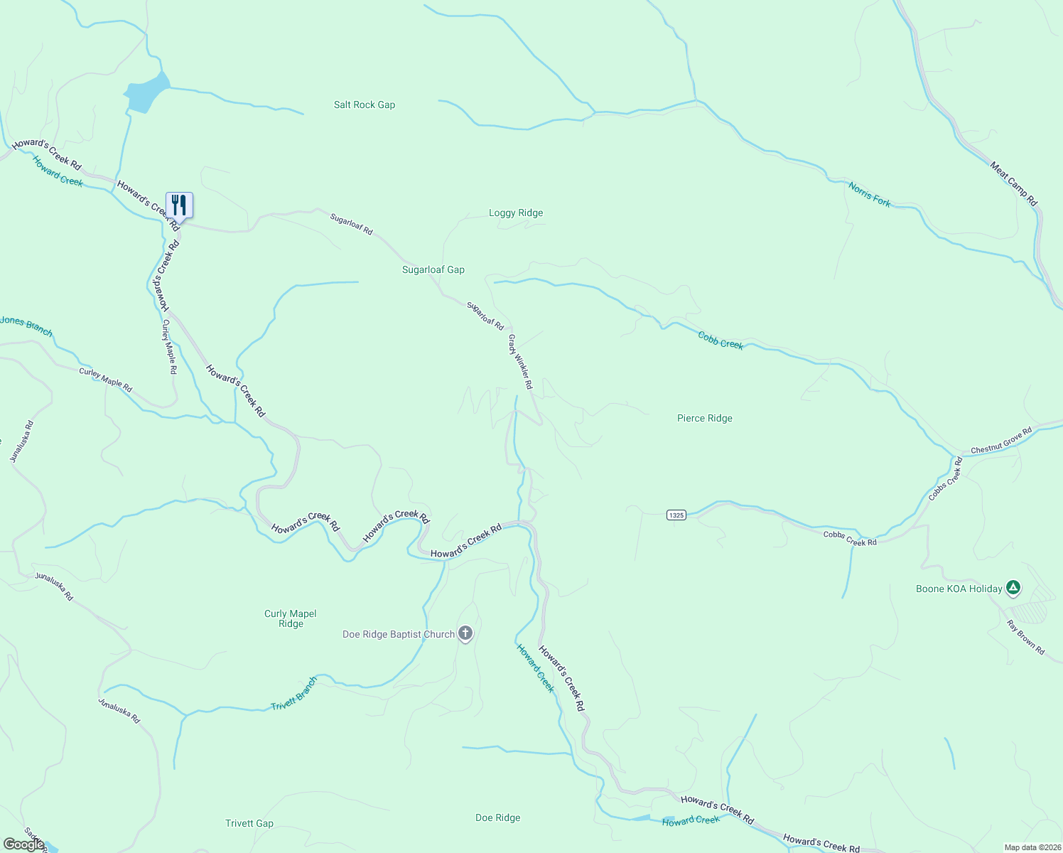 map of restaurants, bars, coffee shops, grocery stores, and more near 732 Grady Winkler Road in Boone