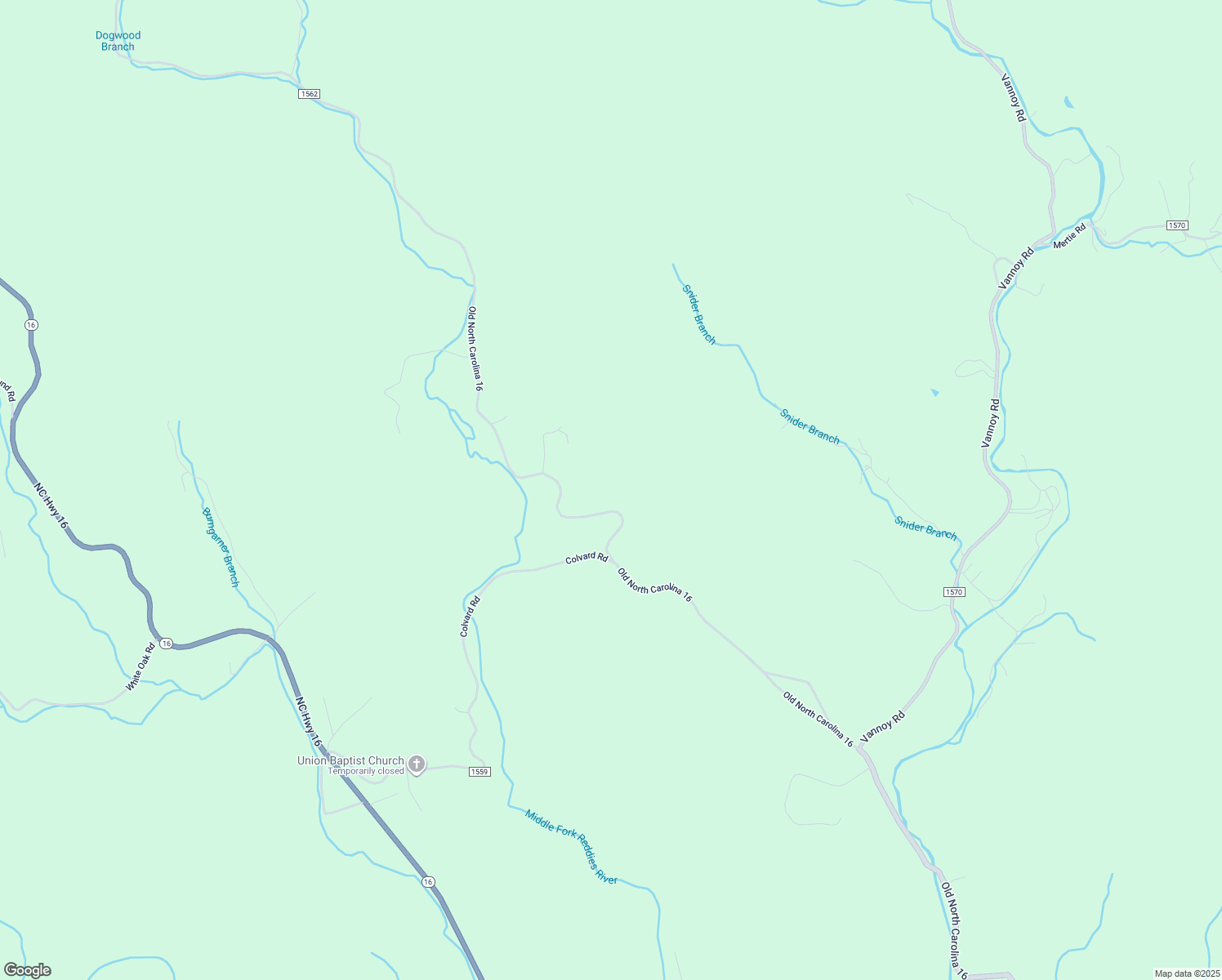 map of restaurants, bars, coffee shops, grocery stores, and more near North Old Nc Highway 16 in Wilkes County