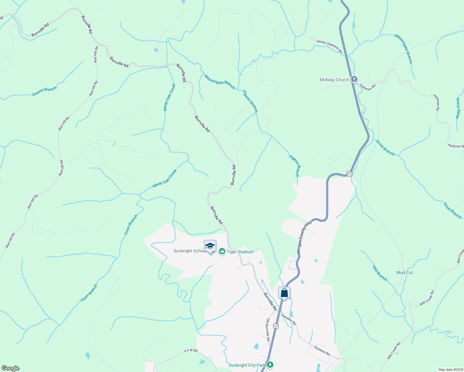 map of restaurants, bars, coffee shops, grocery stores, and more near 168-186 Burrville Road in Sunbright