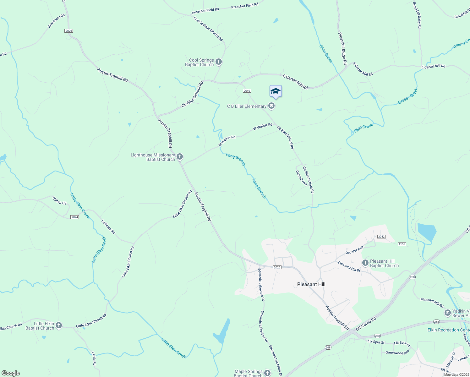 map of restaurants, bars, coffee shops, grocery stores, and more near 1802 Austin Traphill Road in Elkin