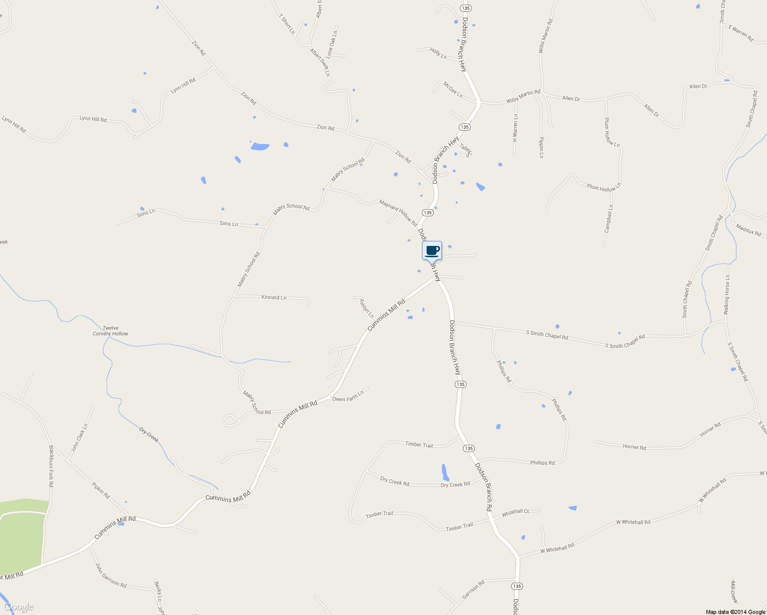 map of restaurants, bars, coffee shops, grocery stores, and more near 2647 Cummins Mill Road in Cookeville