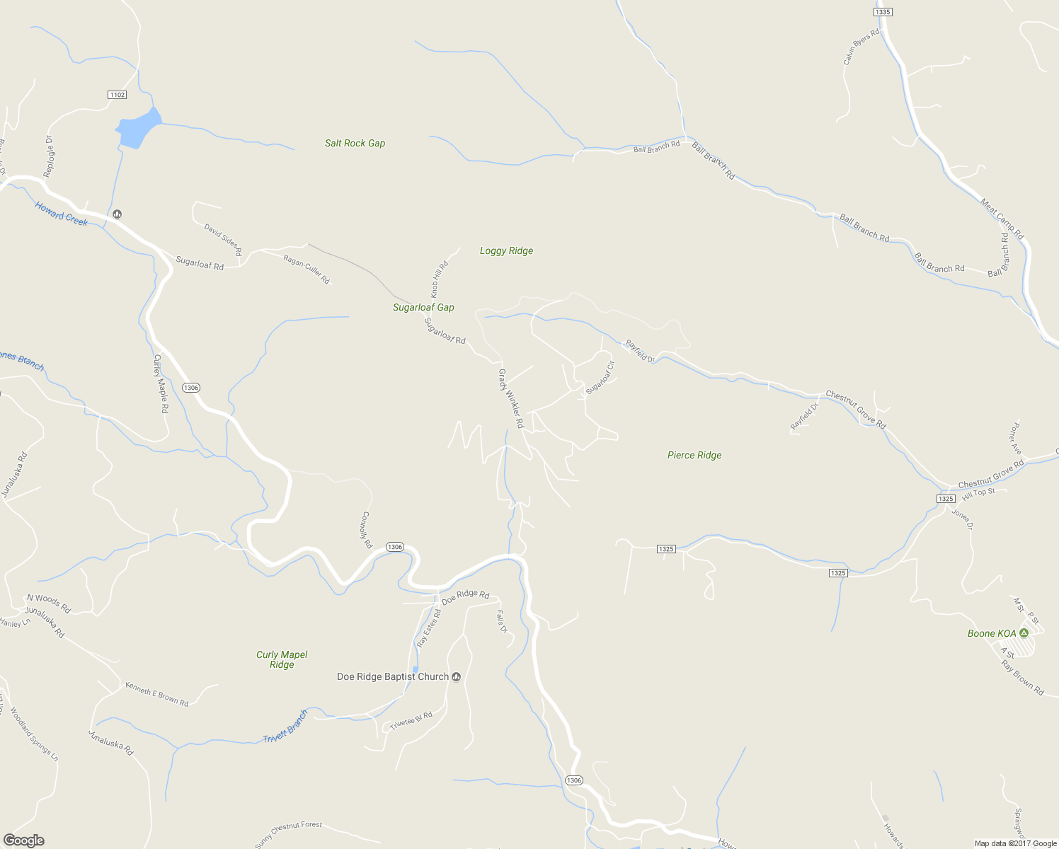 map of restaurants, bars, coffee shops, grocery stores, and more near 169 Earnest Brown Road in Boone