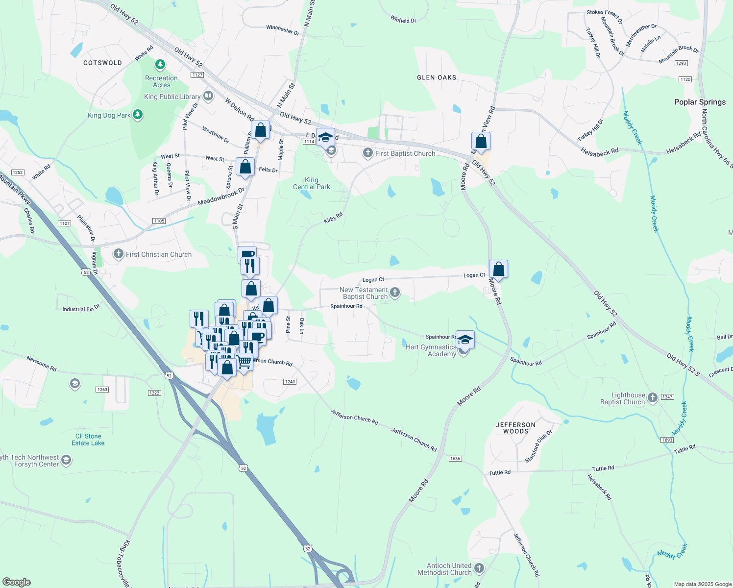 map of restaurants, bars, coffee shops, grocery stores, and more near 112 Logan Court in King