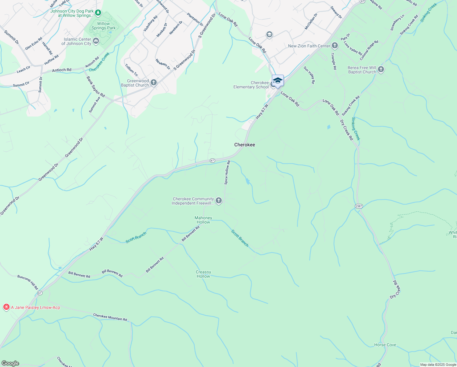 map of restaurants, bars, coffee shops, grocery stores, and more near 142 Spice Hollow Rd in Johnson City