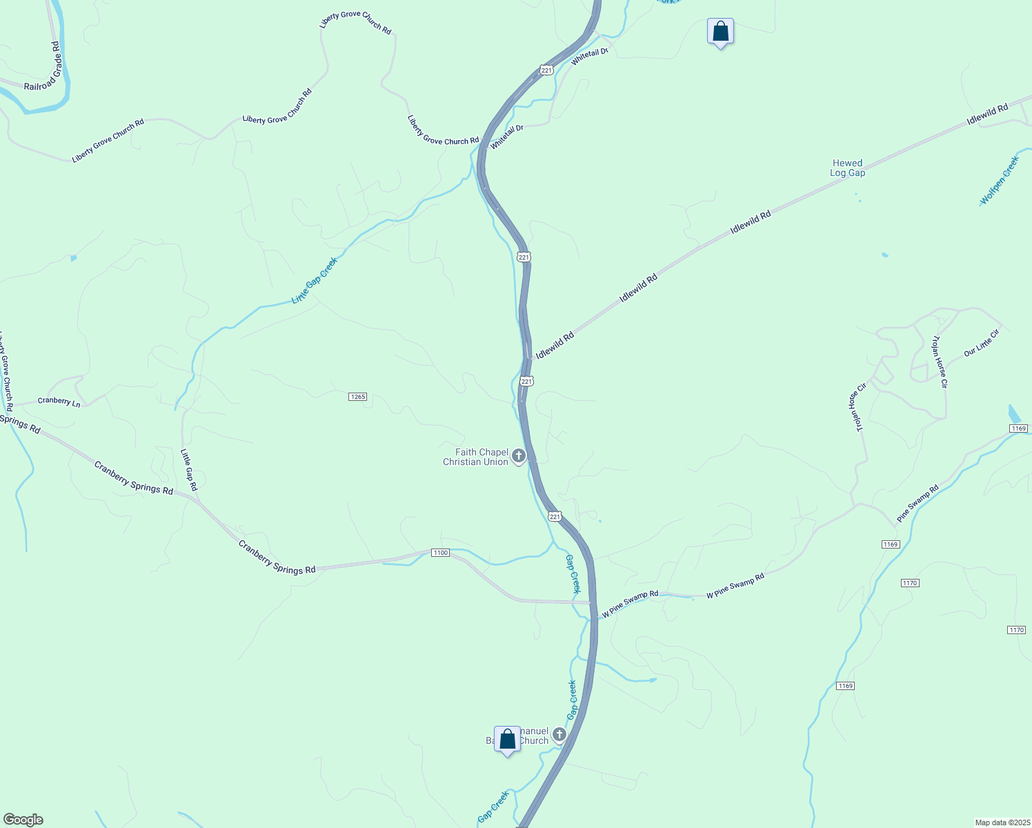 map of restaurants, bars, coffee shops, grocery stores, and more near 105 Deep Gap Estates Drive in Fleetwood