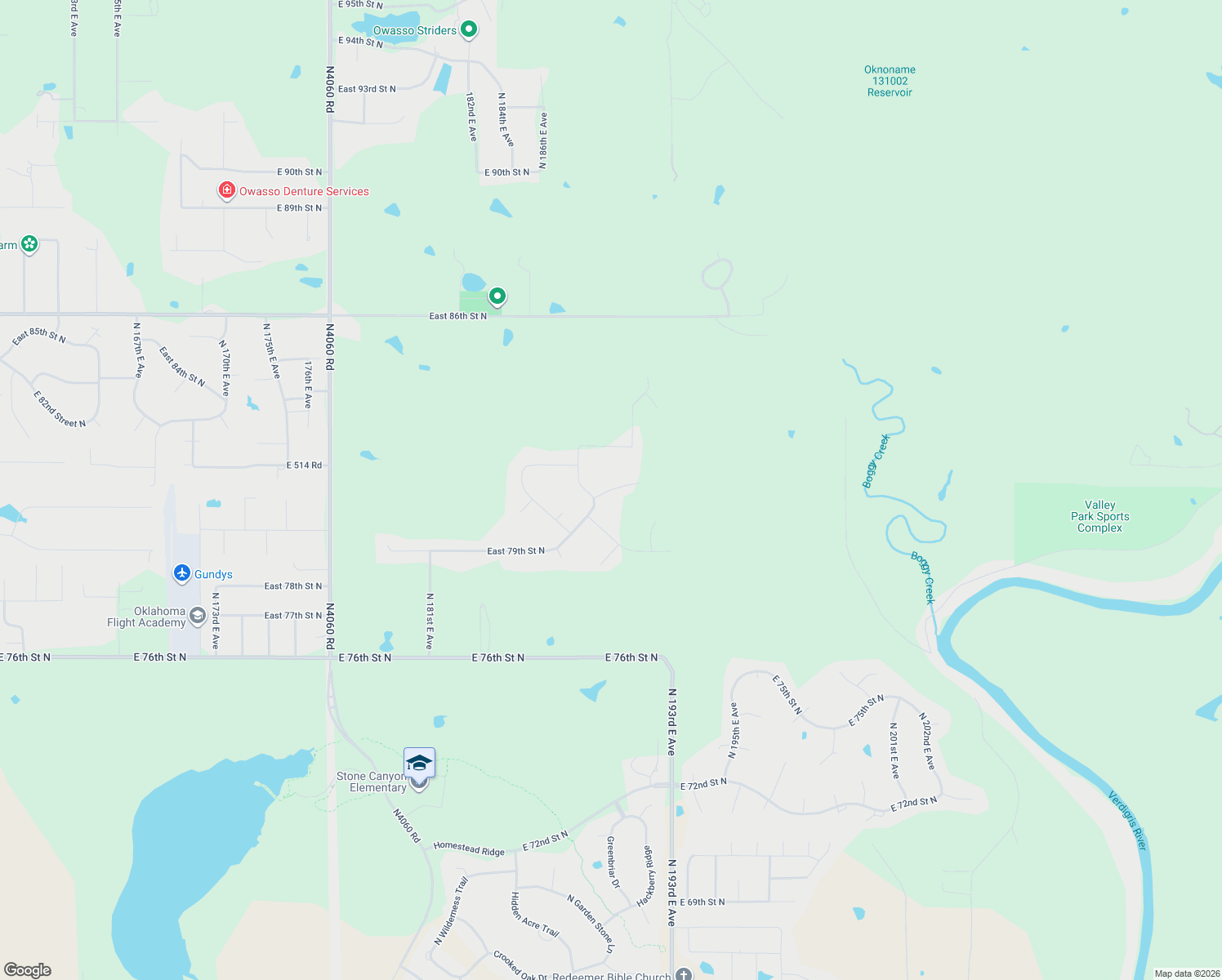 map of restaurants, bars, coffee shops, grocery stores, and more near North 4070 Road in Owasso