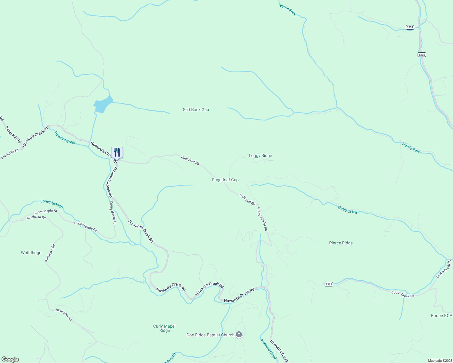 map of restaurants, bars, coffee shops, grocery stores, and more near 137 Knob Hill Road in Boone