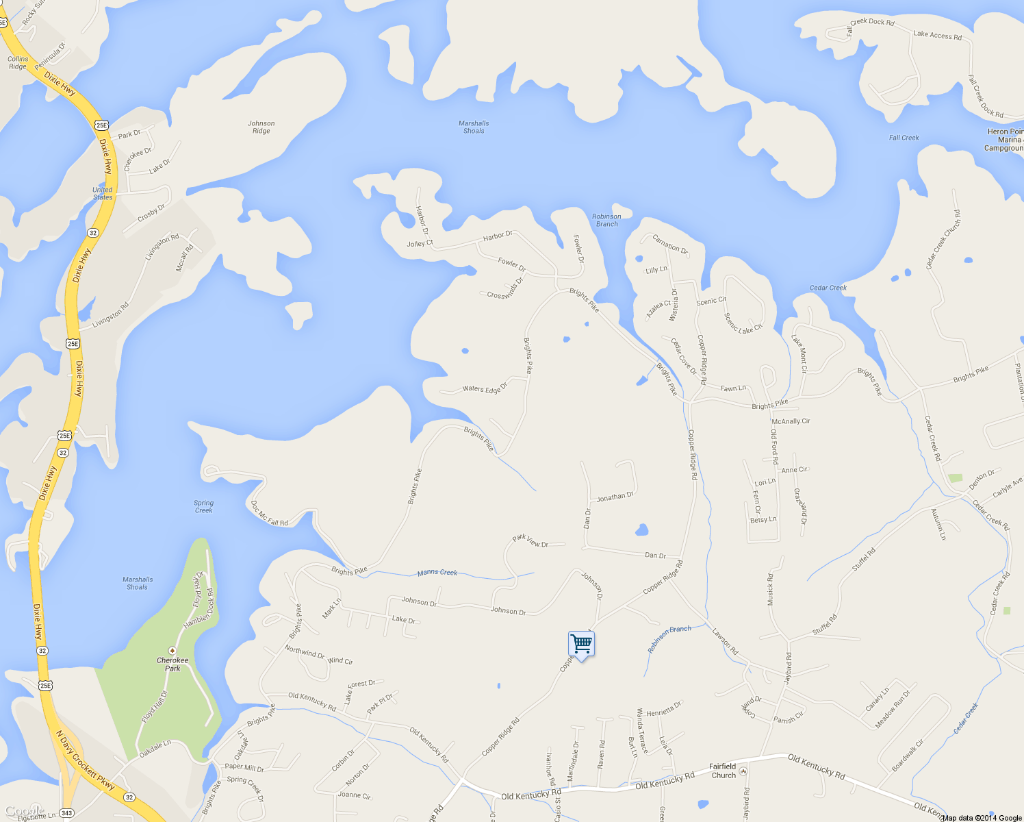 map of restaurants, bars, coffee shops, grocery stores, and more near 4541 Brights Pike in Morristown