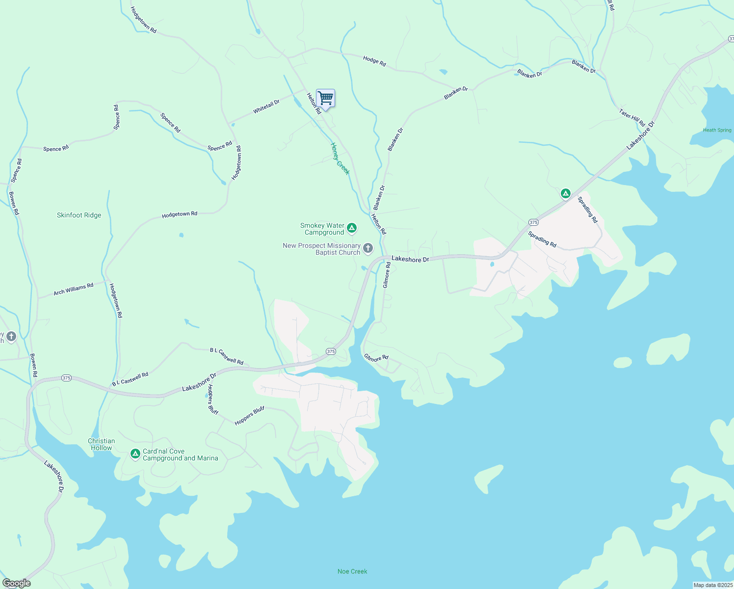 map of restaurants, bars, coffee shops, grocery stores, and more near 6477 Lakeshore Drive in Rutledge