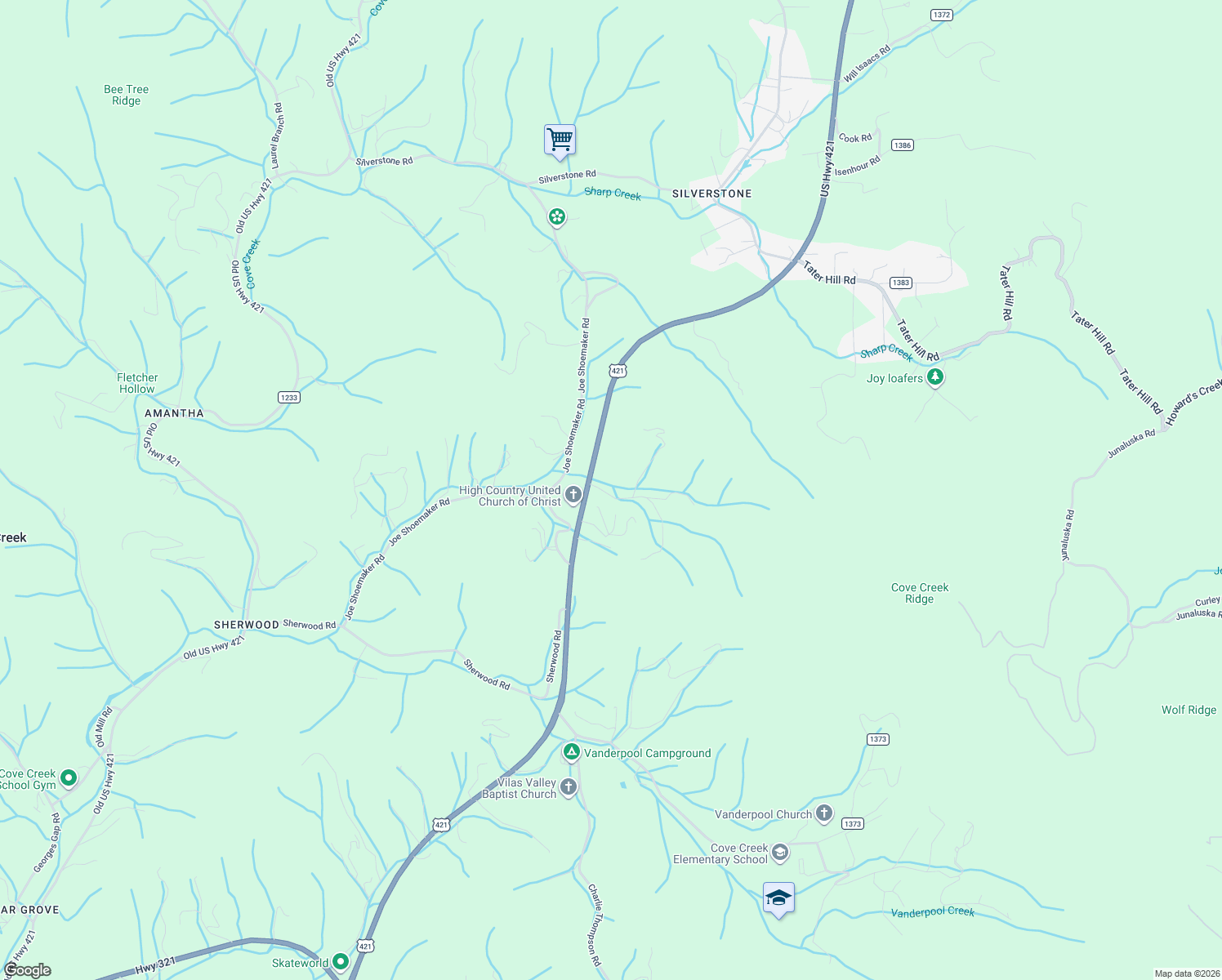 map of restaurants, bars, coffee shops, grocery stores, and more near 153 Burl Lawrence Road in Vilas