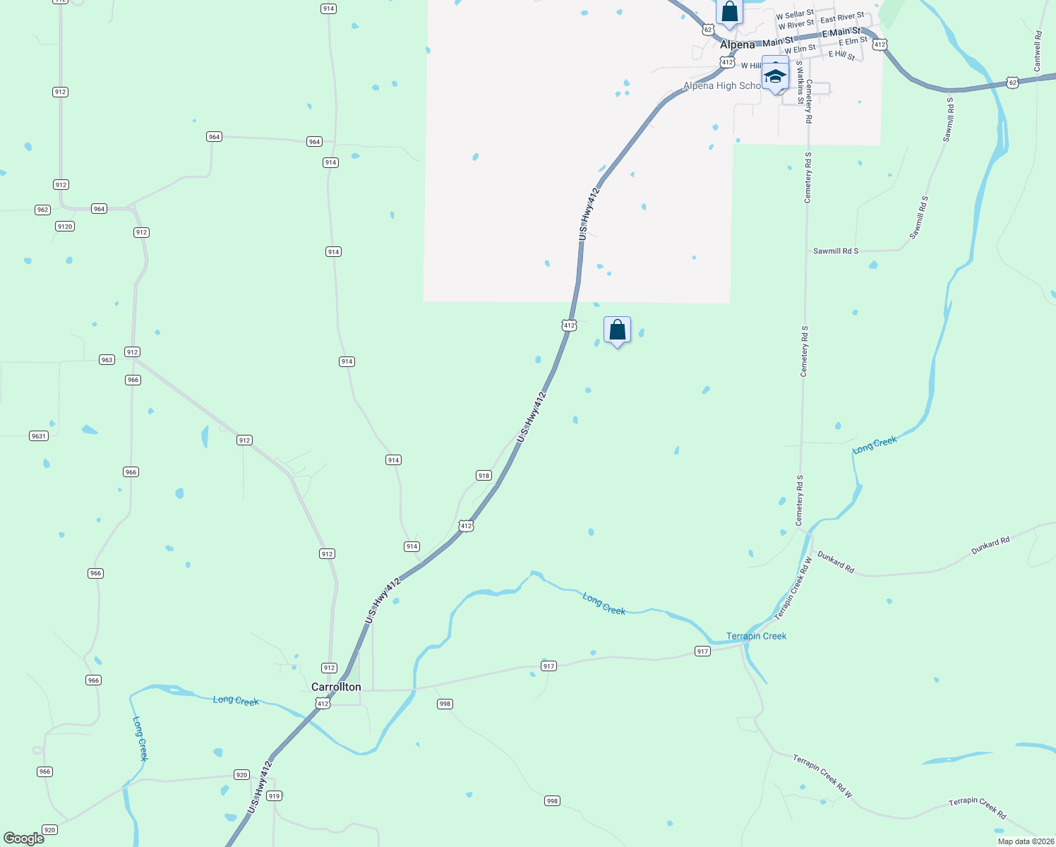 map of restaurants, bars, coffee shops, grocery stores, and more near 19026 U.S. 412 in Alpena