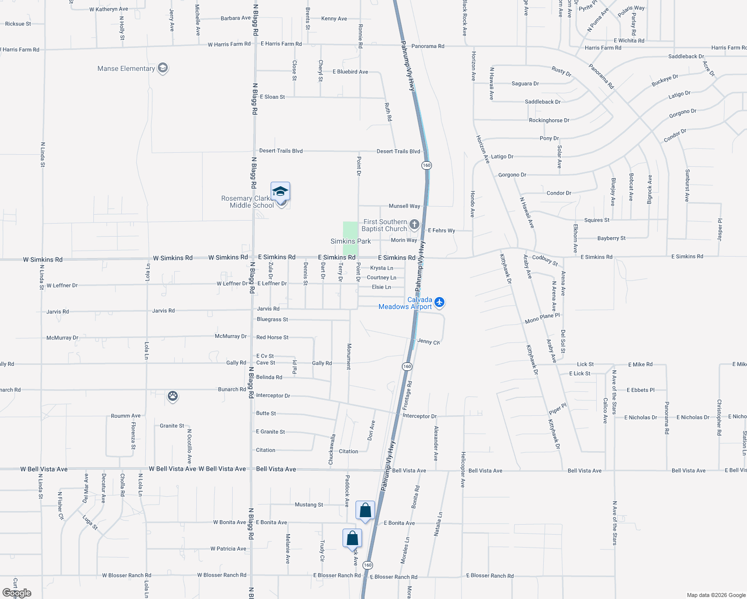 map of restaurants, bars, coffee shops, grocery stores, and more near 565 Mazelle Lane in Pahrump
