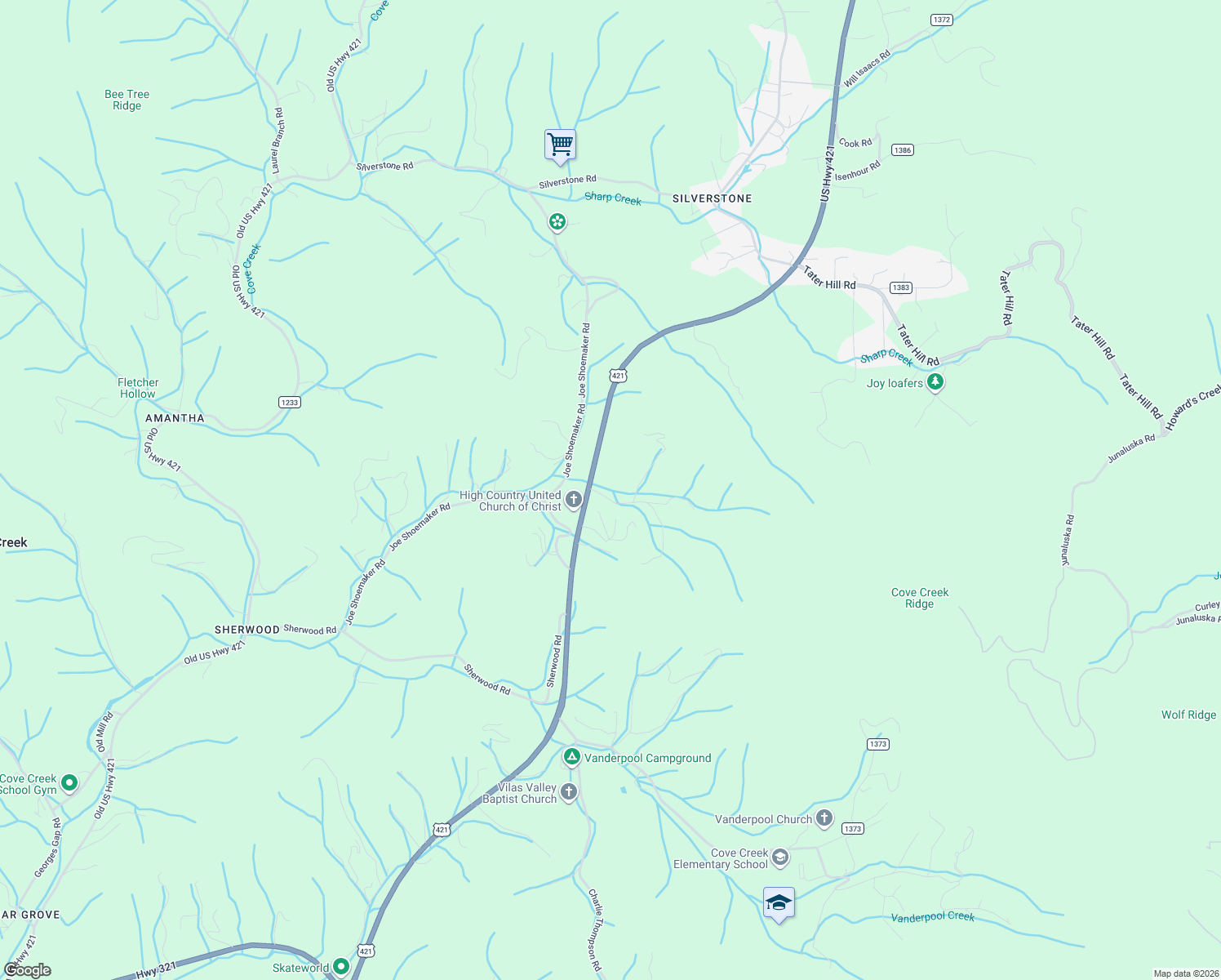 map of restaurants, bars, coffee shops, grocery stores, and more near 153 Burl Lawrence Road in Vilas