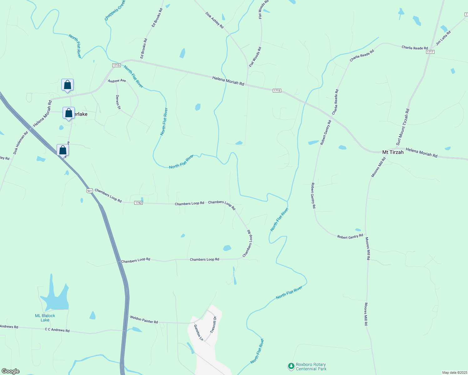 map of restaurants, bars, coffee shops, grocery stores, and more near 132 Riverbend Way in Timberlake