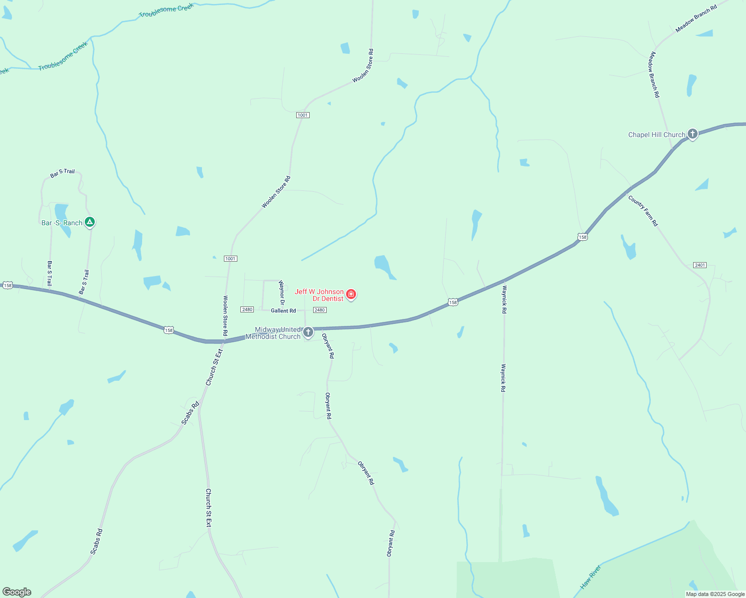 map of restaurants, bars, coffee shops, grocery stores, and more near 10771 U.S. 158 in Reidsville