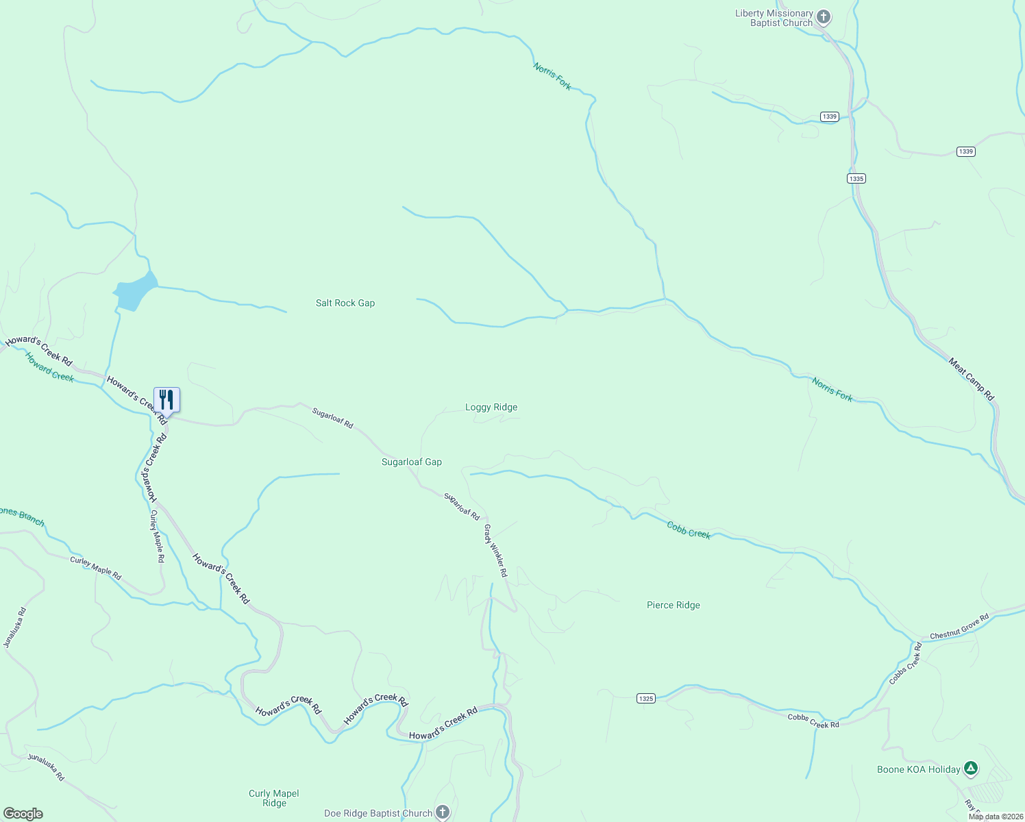 map of restaurants, bars, coffee shops, grocery stores, and more near 703 Knob Hill Road in Boone