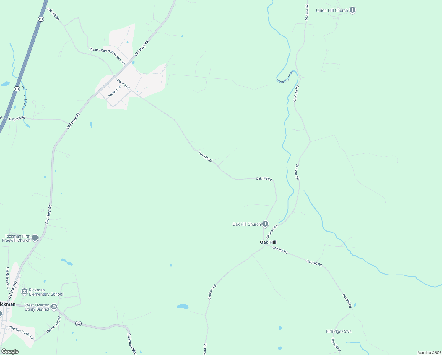 map of restaurants, bars, coffee shops, grocery stores, and more near 906 Oak Hill Road in Rickman