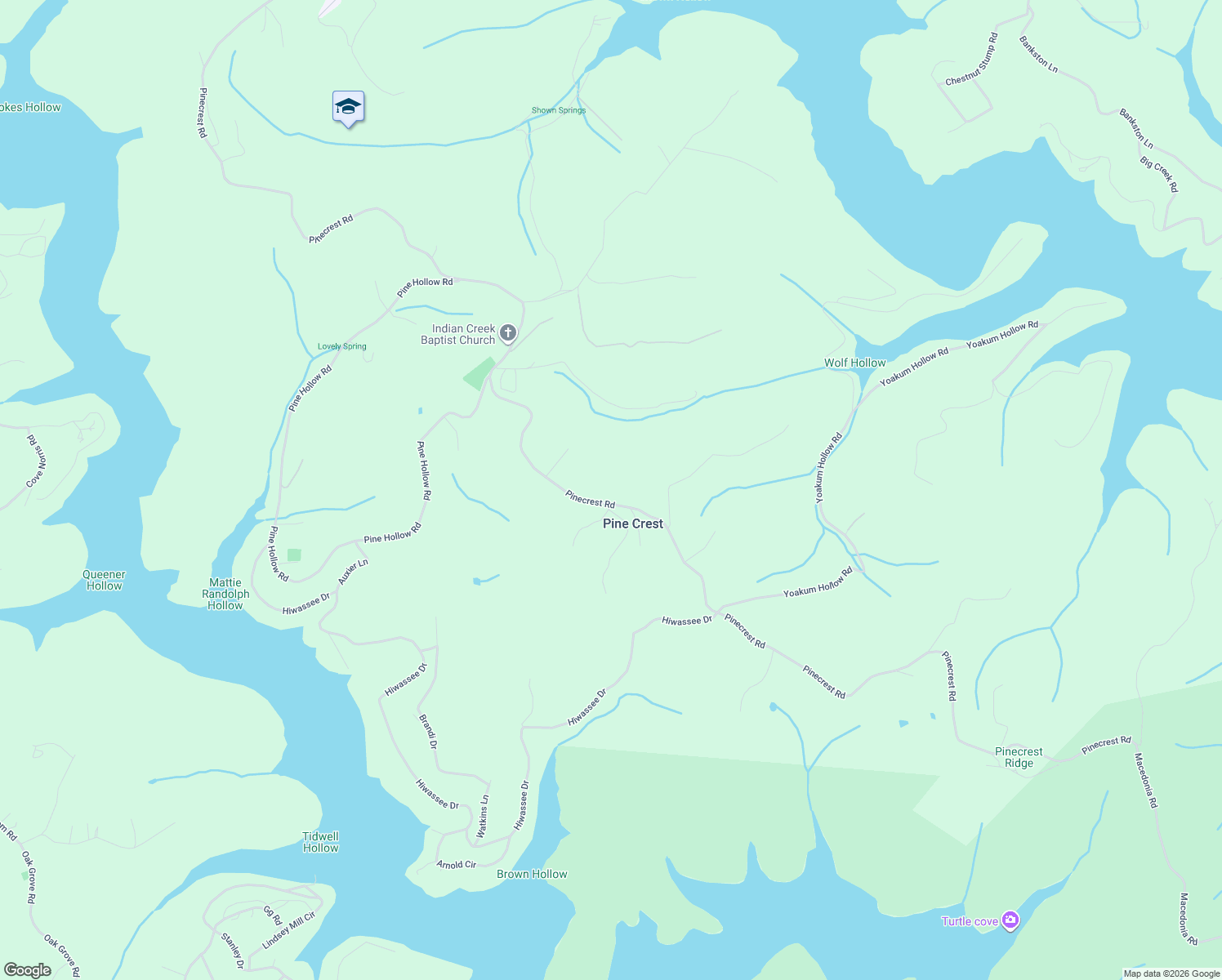 map of restaurants, bars, coffee shops, grocery stores, and more near 2815 Pinecrest Road in Jacksboro