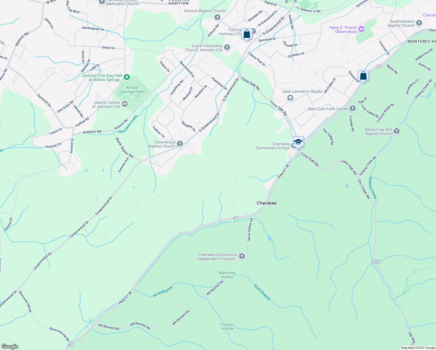 map of restaurants, bars, coffee shops, grocery stores, and more near 150 Thomas and Webb Road in Johnson City
