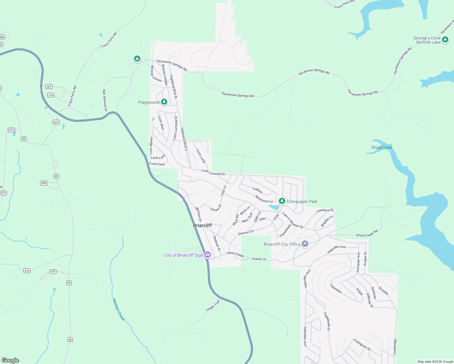 map of restaurants, bars, coffee shops, grocery stores, and more near Ben Lawyers Circle in Briarcliff