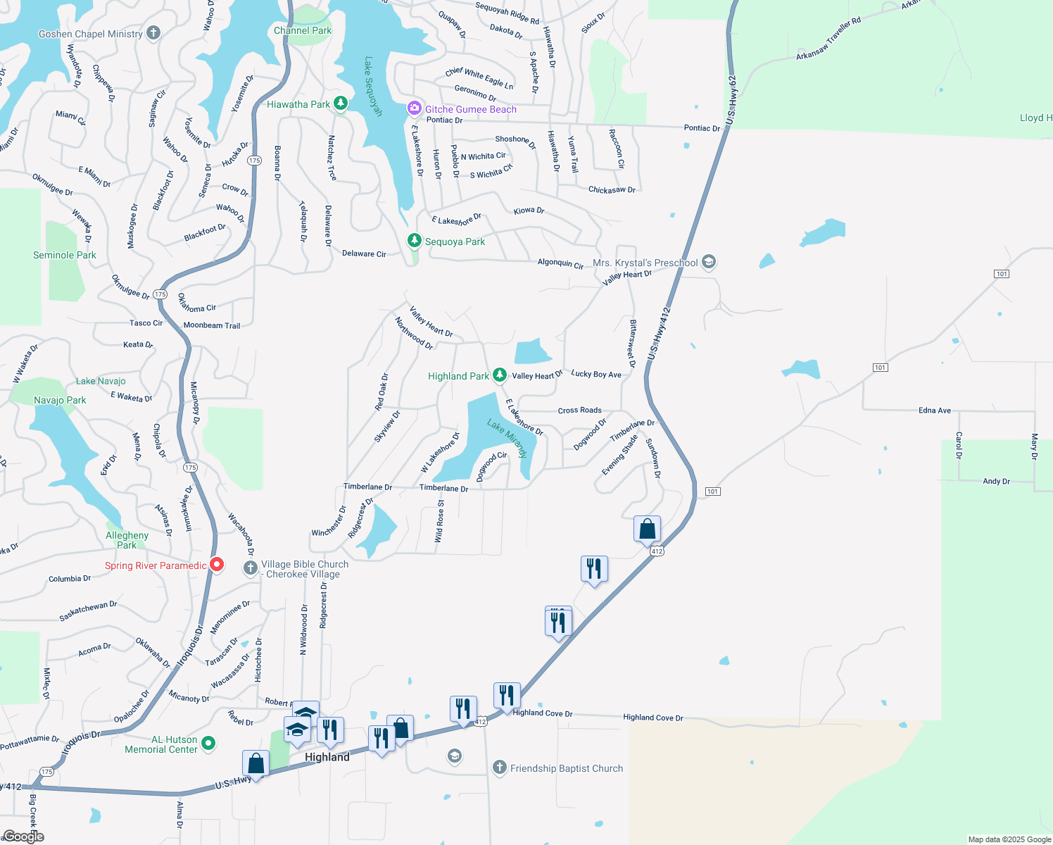 map of restaurants, bars, coffee shops, grocery stores, and more near 40 Lakeview Drive in Hardy