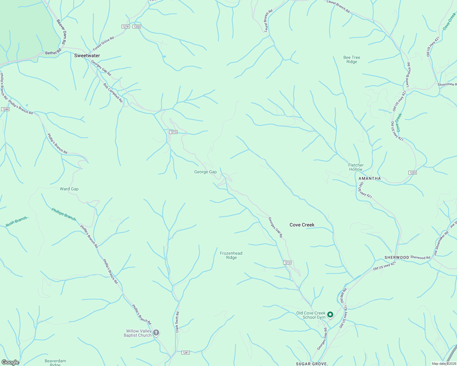 map of restaurants, bars, coffee shops, grocery stores, and more near Georges Gap Rd in Vilas