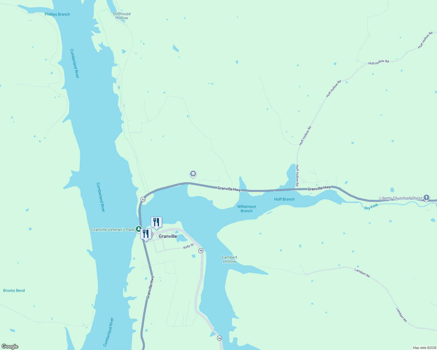 map of restaurants, bars, coffee shops, grocery stores, and more near 498 Pinnacle Lane in Granville