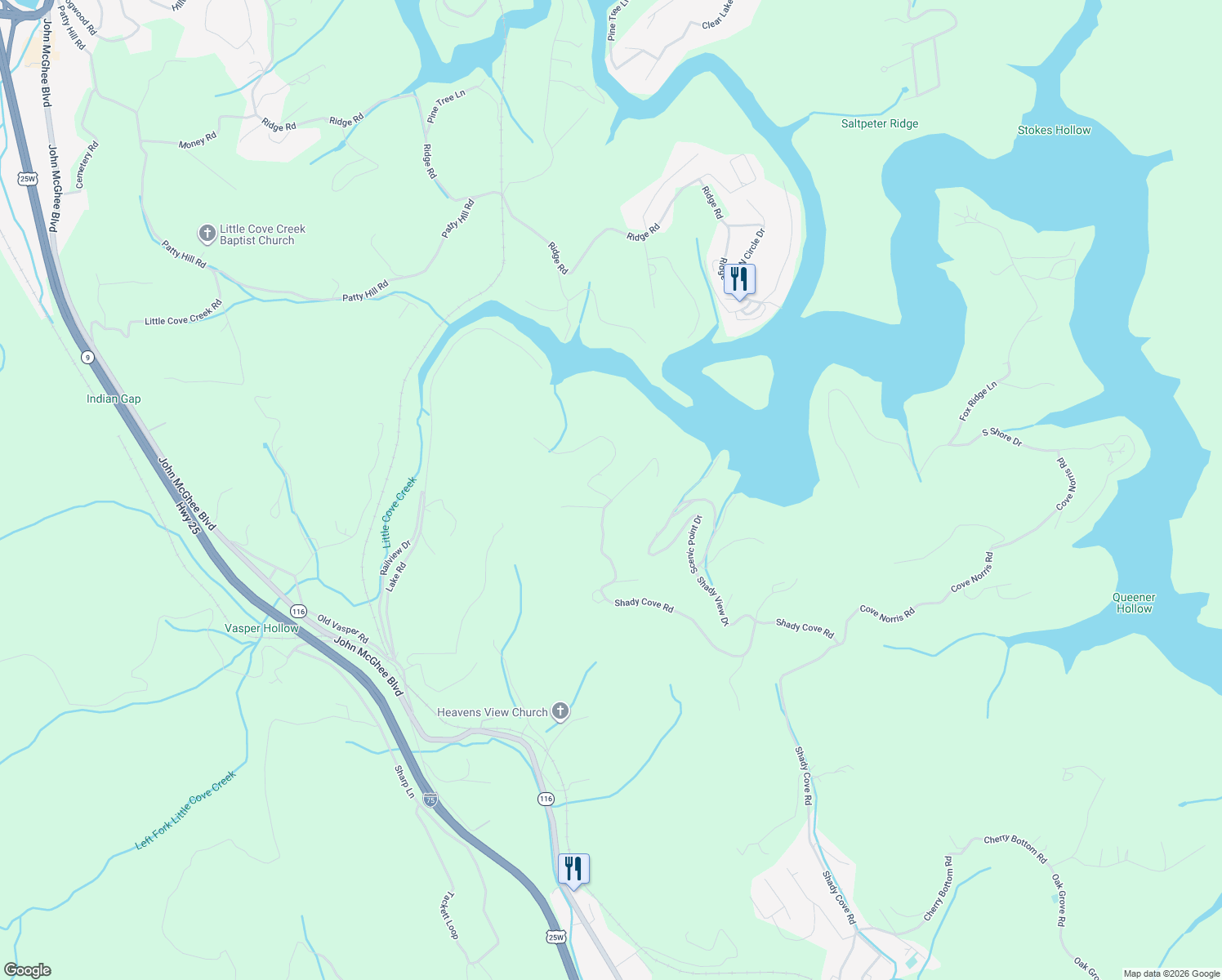 map of restaurants, bars, coffee shops, grocery stores, and more near 136 Windover Lane in Campbell County