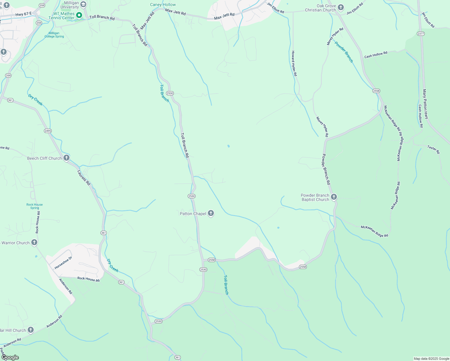 map of restaurants, bars, coffee shops, grocery stores, and more near 359 Toll Branch Road in Johnson City