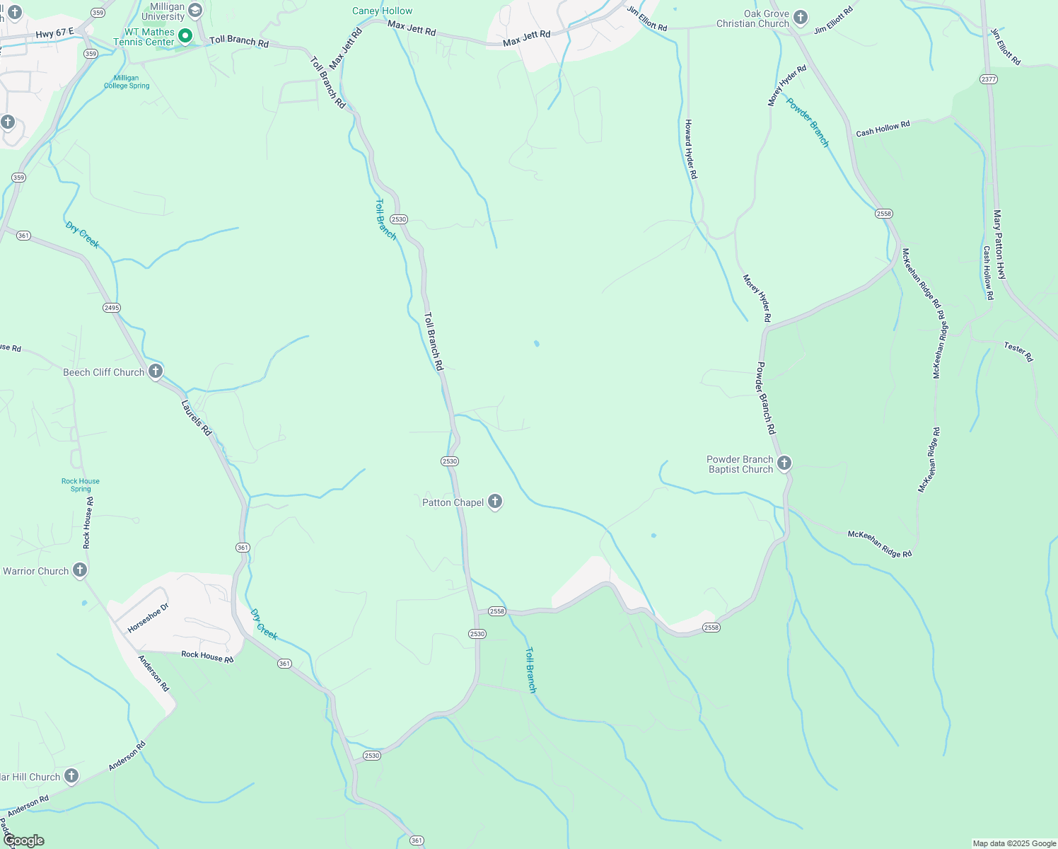 map of restaurants, bars, coffee shops, grocery stores, and more near 359 Toll Branch Road in Johnson City
