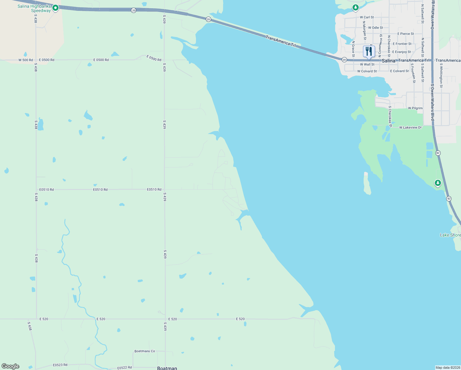 map of restaurants, bars, coffee shops, grocery stores, and more near 1960 South 4395 in Pryor