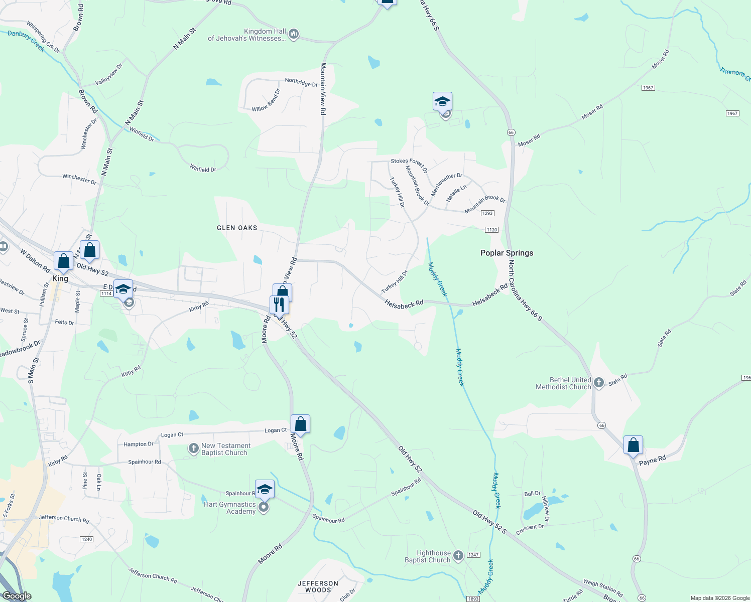 map of restaurants, bars, coffee shops, grocery stores, and more near 204 Helsabeck Road in King